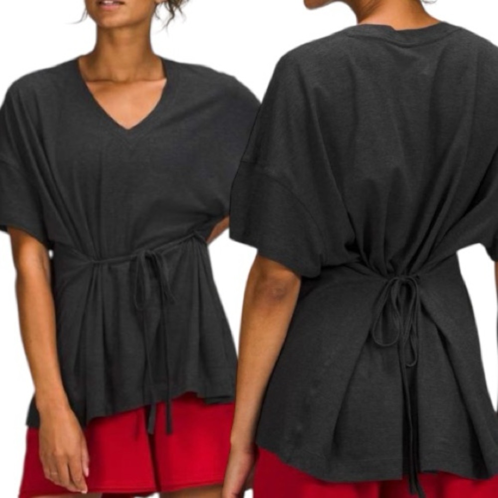 Lululemon Side Tie V-Neck T-Shirt in Heathered Black XL